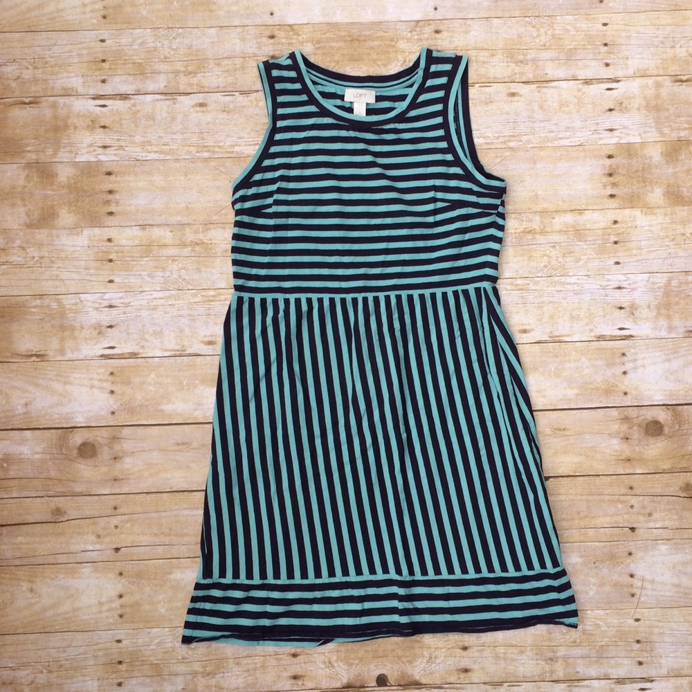 Ann Taylor LOFT blue and teal striped dress